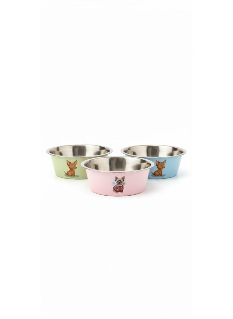 Stainless Steel Pet Bowl with Non-Slip Base, 20 cm, Colorful Design with Dog Graphics - Image 1